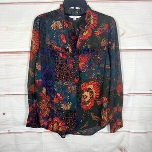 NEXT Blouse Womens Size 4 Multicolor Floral Animal Patchwork Ruffle Blouse Boho